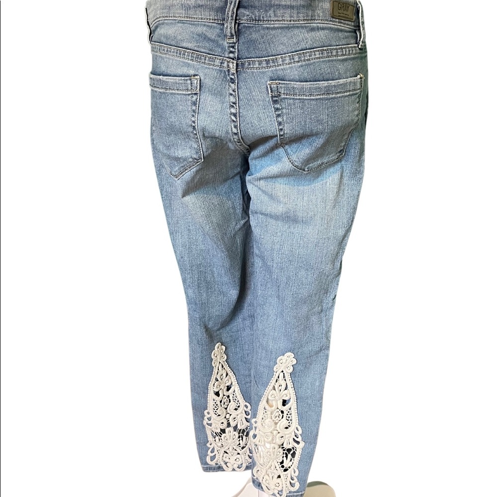 Gray Saks Fifth Avenue Jeans Lace Appliqué Calf Detail, 29